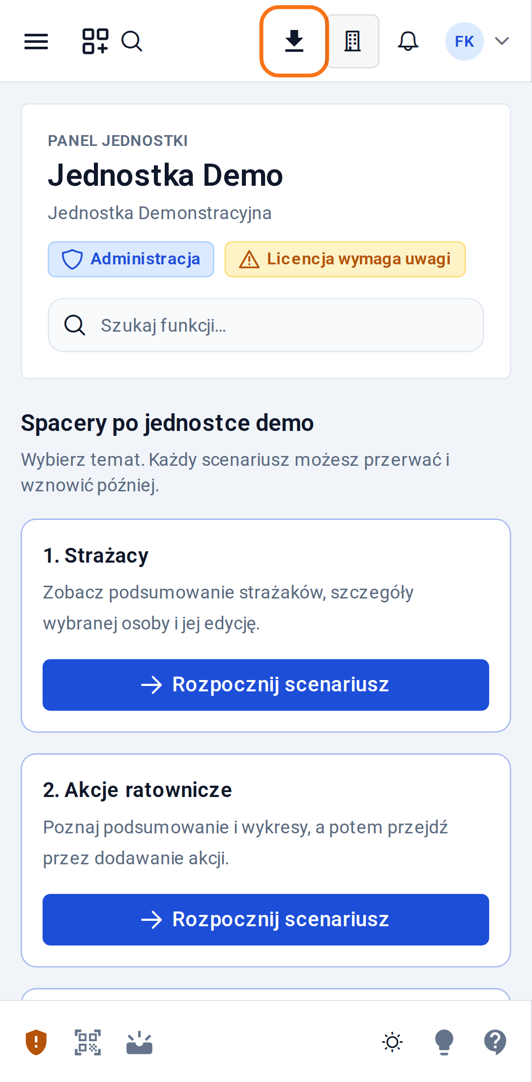 Android: ikona „Zainstaluj aplikację” w górnym pasku Strażak.Online na telefonie