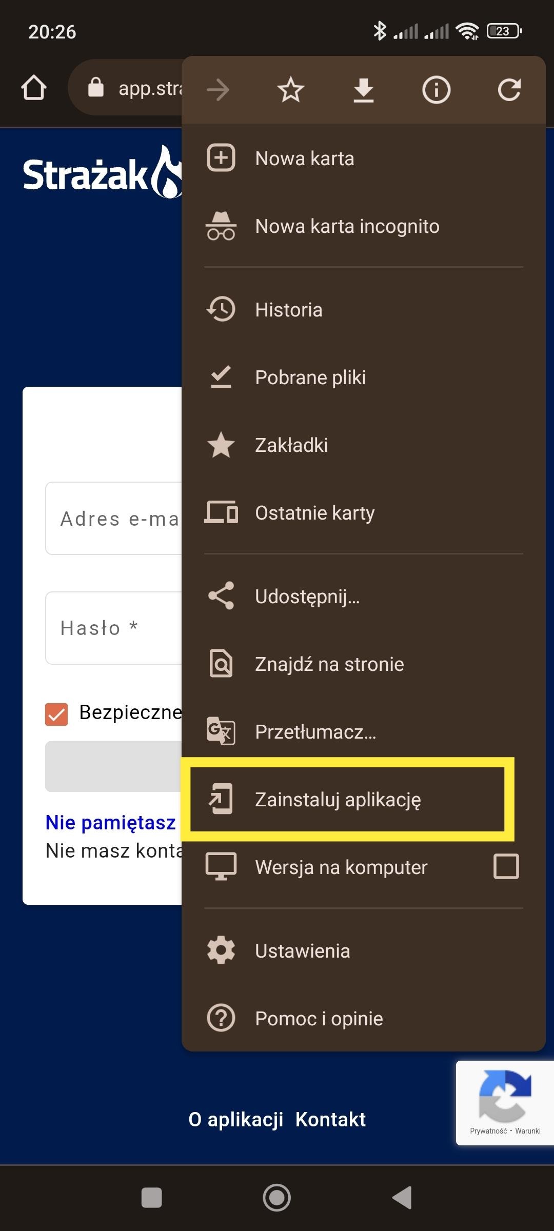 Android: opcja „Zainstaluj aplikację” w menu przeglądarki